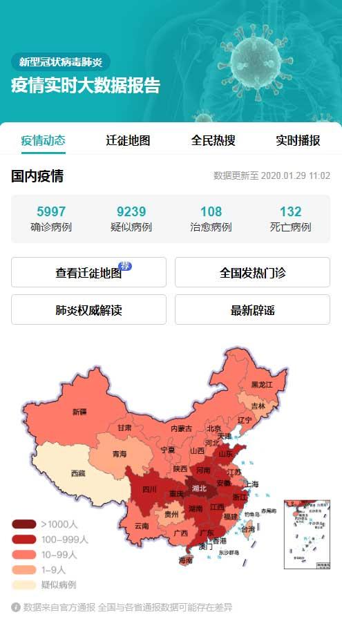 肺炎实时动态疫情地图，信息时代的抗疫利器