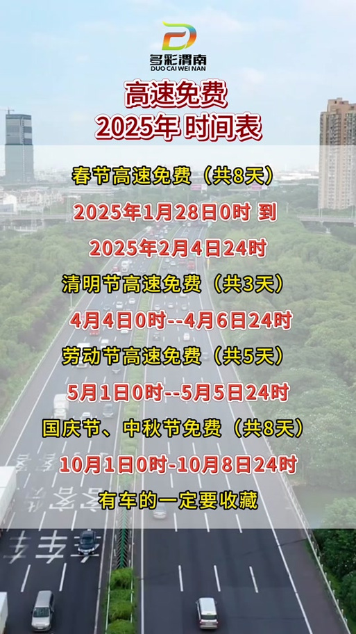 2025年高速免费通行指南，哪些节假日能省下过路费？