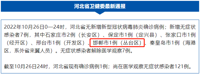 河北邯郸新增一例确诊病例，活动轨迹公布引关注