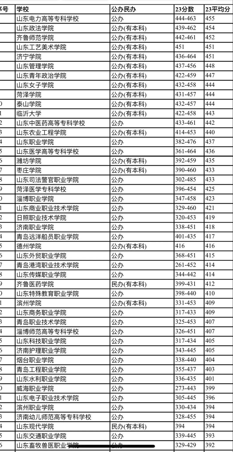 山东省公办专科大学排名及分数线解析