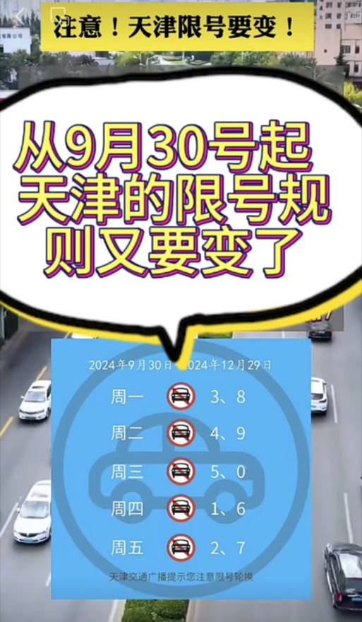 限号政策调整，天津10月出行指南