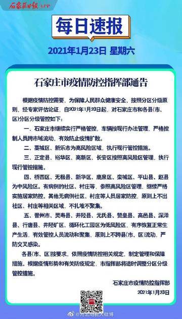 石家庄新增病例所在小区公布，防控措施再升级