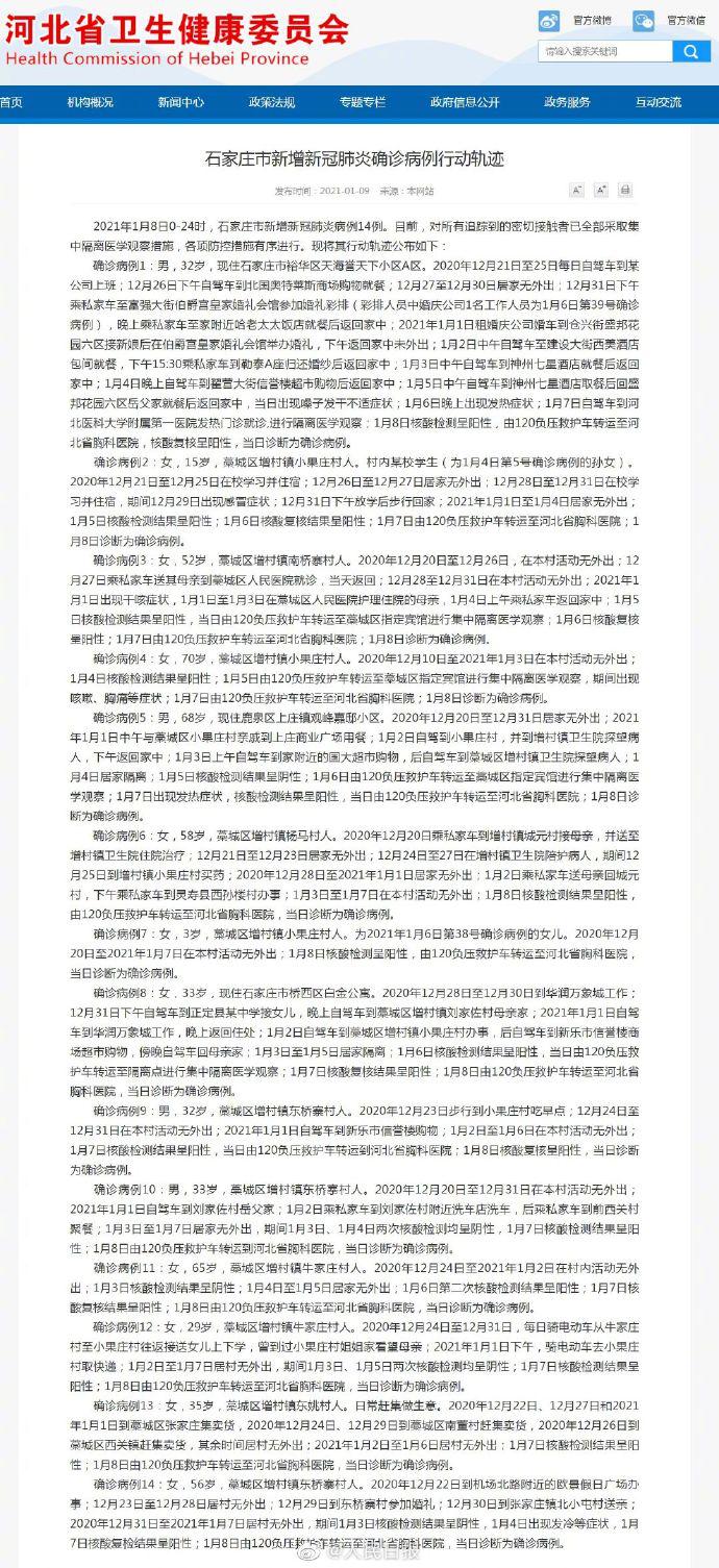 石家庄新增病例行程轨迹公布，市民需加强防护